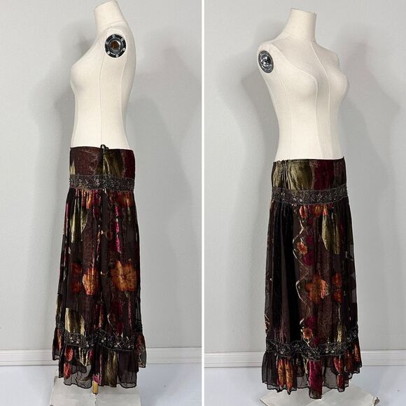 Y2K Debbie Shuchat Burnout Velvet Maxi Skirt 8 Boho Festival Whimsigoth Flaw - Picture 16 of 16
